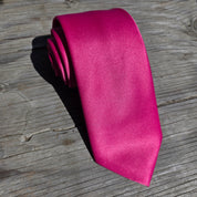 Hot Pink Solid Silk Tie Pocket Square Cufflink Set
