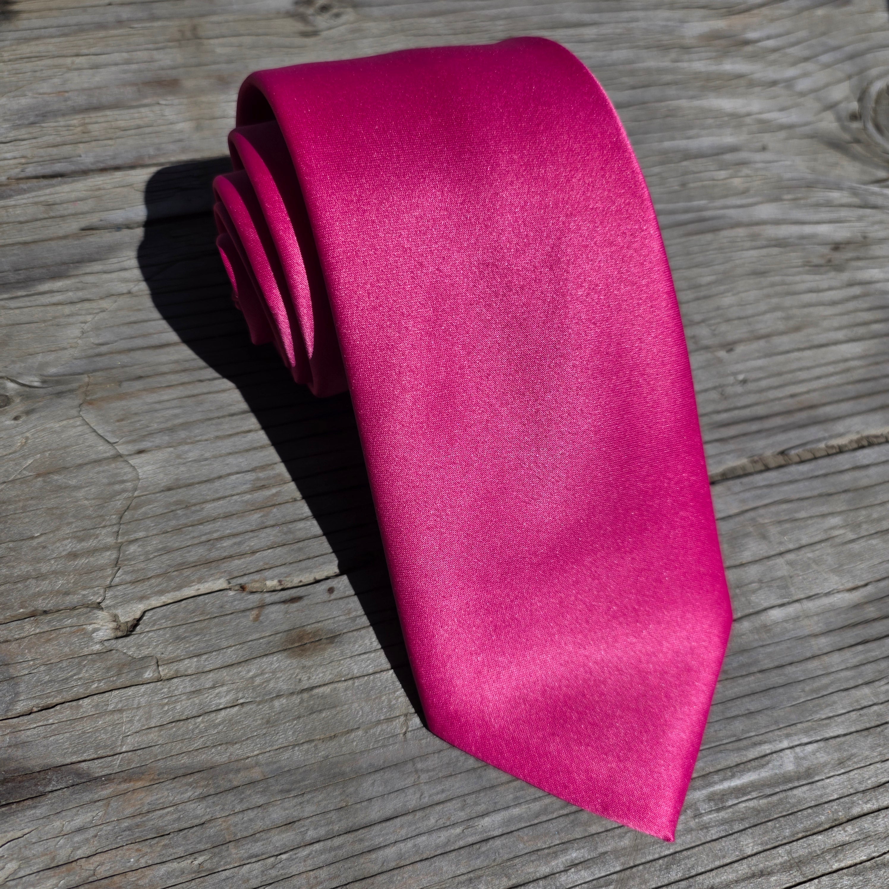 Hot Pink Solid Silk Tie Pocket Square Cufflink Set
