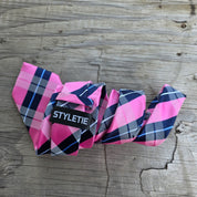 Navy Blue Pink Stripe Silk Tie Pocket Square Cufflink Set