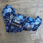 Navy Blue Gray Flower Silk Tie Pocket Square Cufflink Set