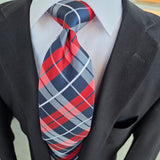 Classic Navy Blue Red Plaid Silk Tie