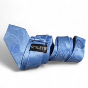 Baby Blue Floral Silk Tie Pocket Square Cufflink Set