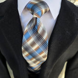 Black Blue Khaki Plaid Silk Tie Pocket Square Cufflink Set