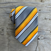 Fire Yellow Black White Stripe Silk Tie Pocket Square Cufflink Set
