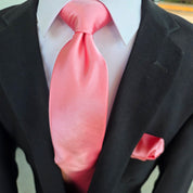 Light Pink Solid Silk Tie Pocket Square Cufflink Set