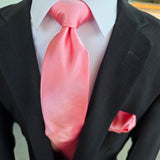 Light Pink Solid Silk Tie Pocket Square Cufflink Set