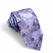Purple Lavender Floral Silk Tie Pocket Square Cufflink Set