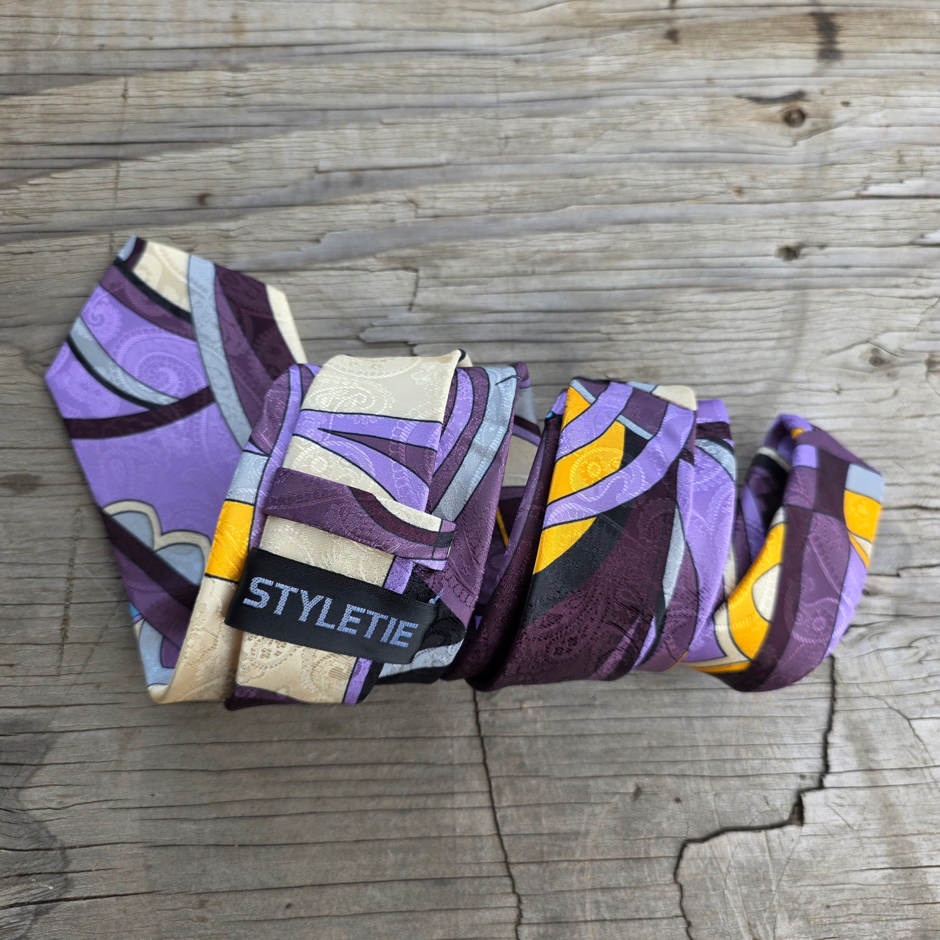 Lavender Khaki Yellow Silk Tie Pocket Square Cufflink Set