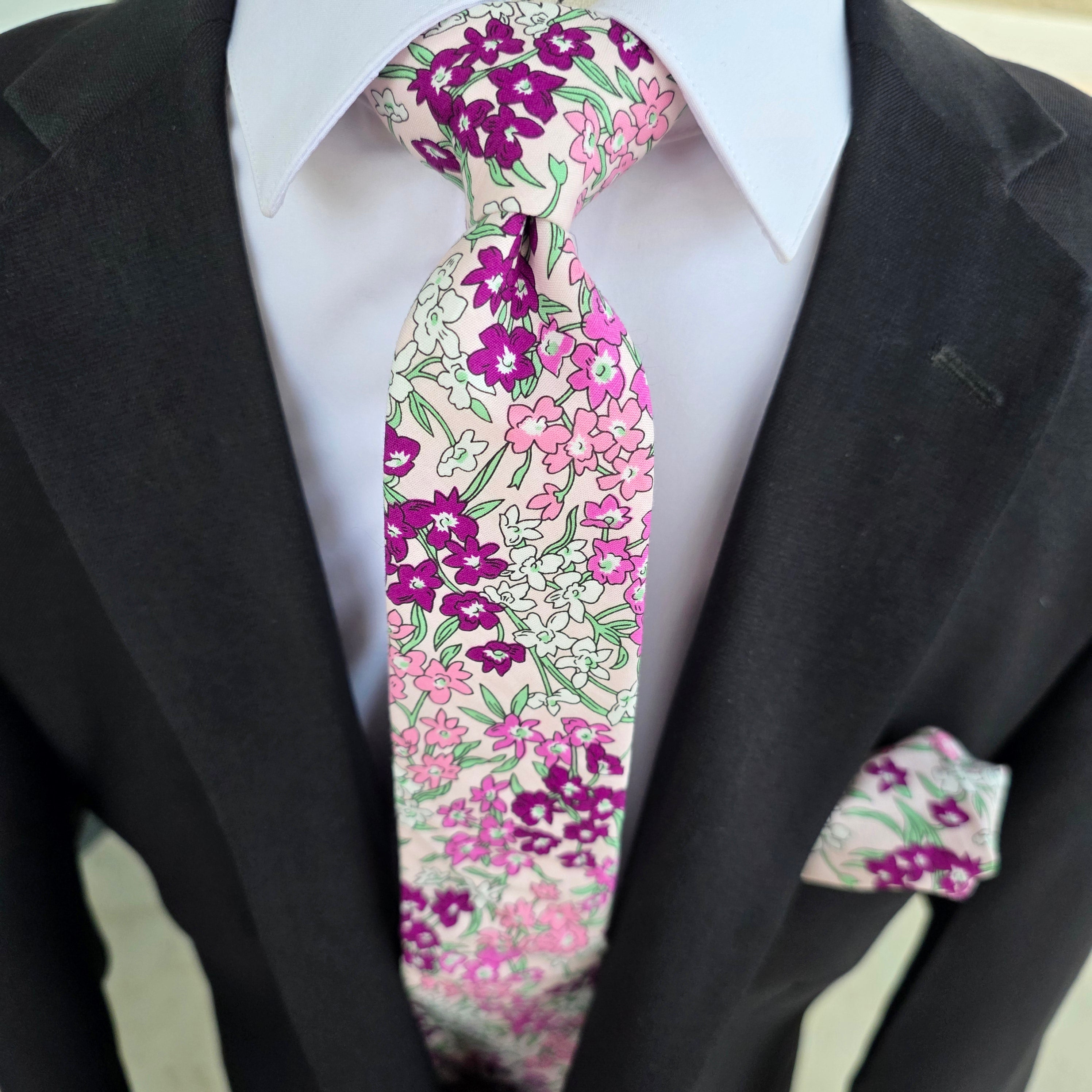 Pastel Pink Purple Floral Slim Tie