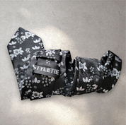 Black White Floral Silk Tie Pocket Square Cufflink Set