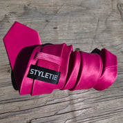 Hot Pink Solid Silk Tie Pocket Square Cufflink Set