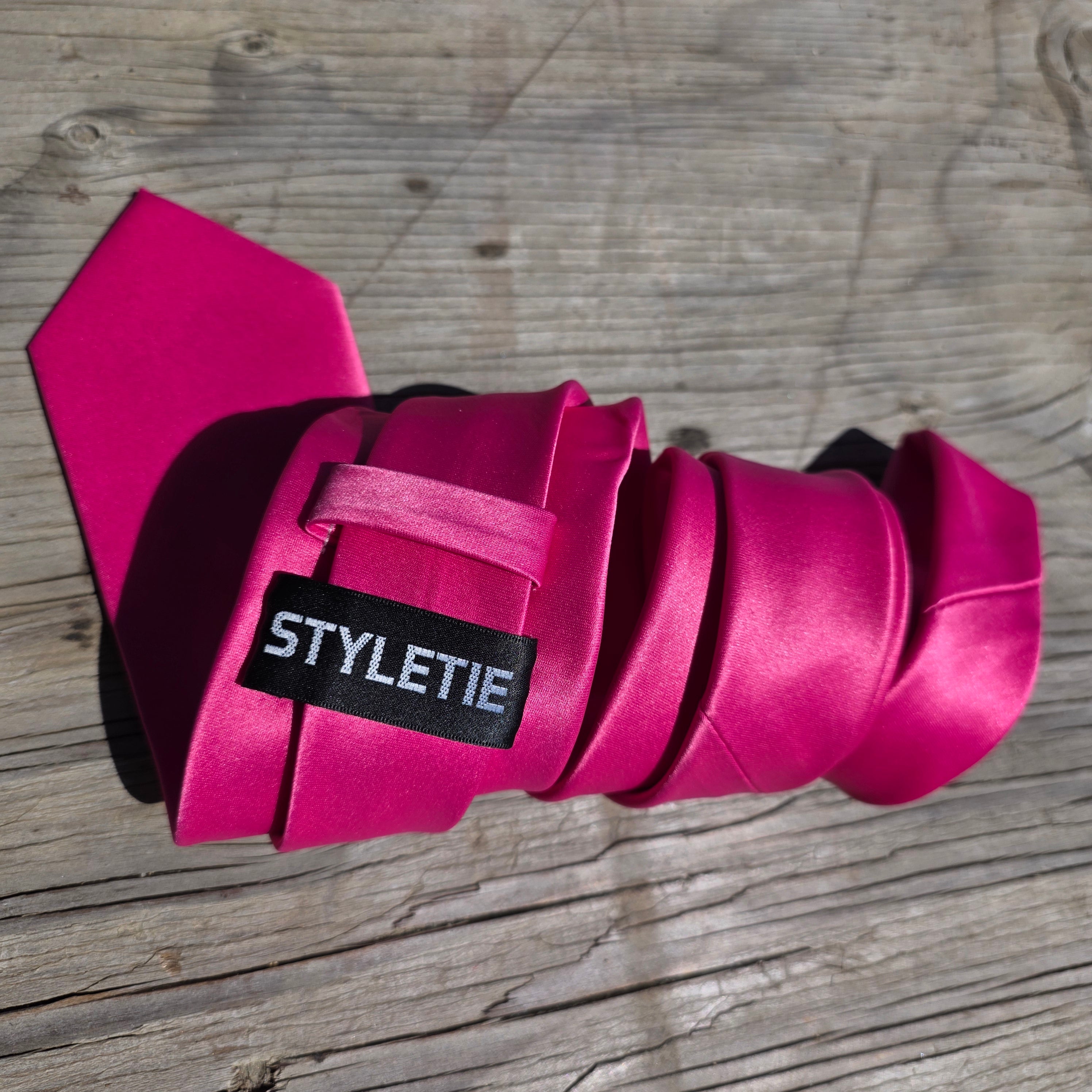 Hot Pink Solid Silk Tie Pocket Square Cufflink Set