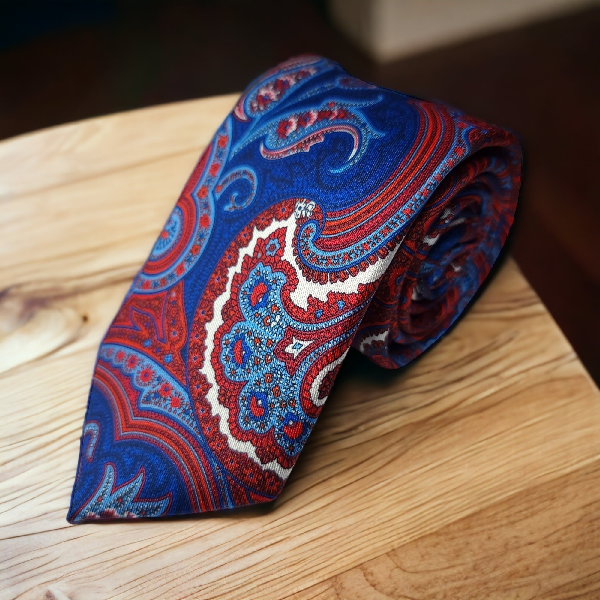 Royal Blue Red Paisley Tie