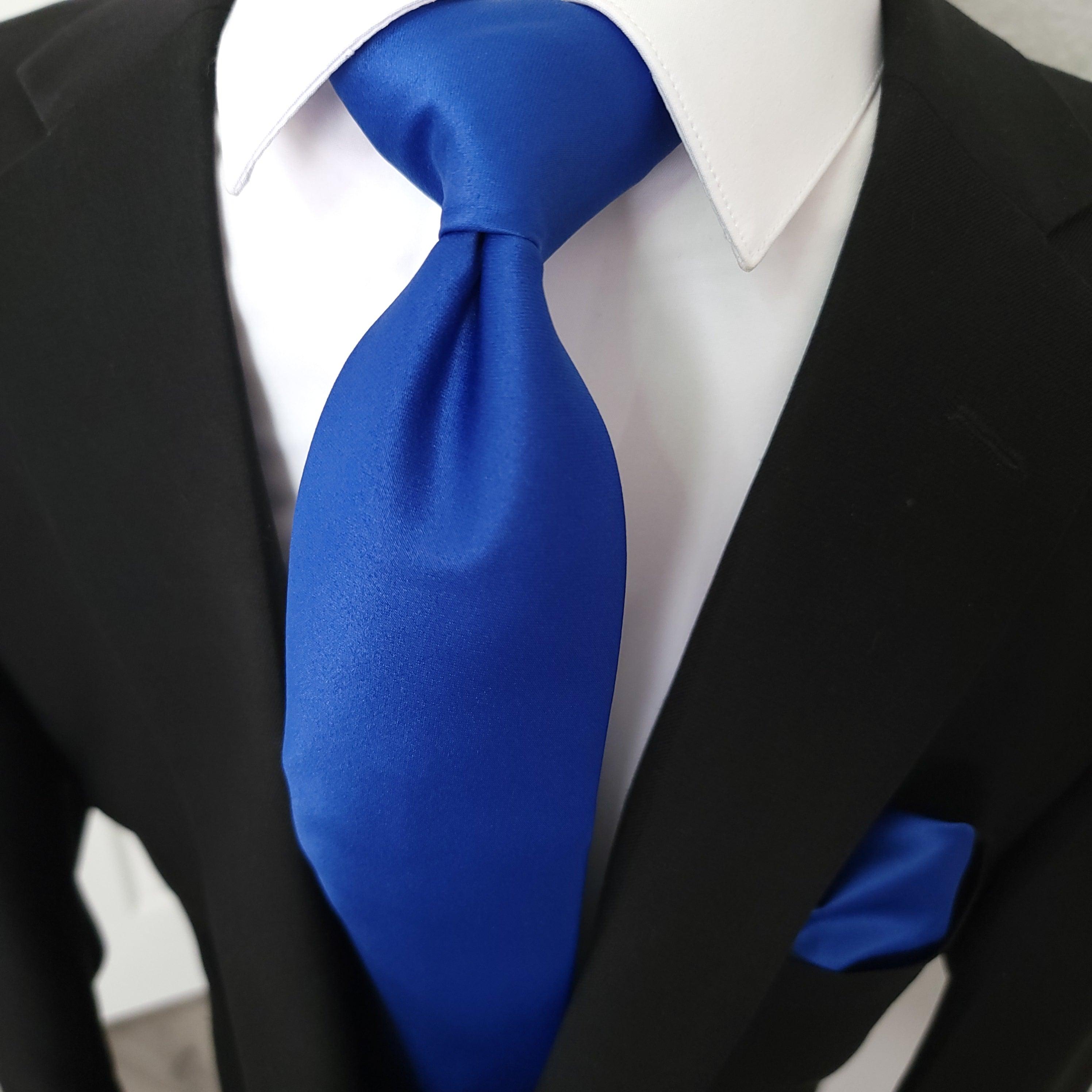 Royal Blue Solid Silk Tie Pocket Square Cufflink Set - STYLETIE