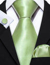 Sage Green Solid Silk Tie Pocket Square Cufflink Set - STYLETIE