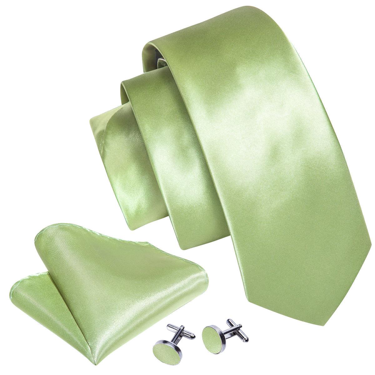 Sage Green Solid Silk Tie Pocket Square Cufflink Set - STYLETIE