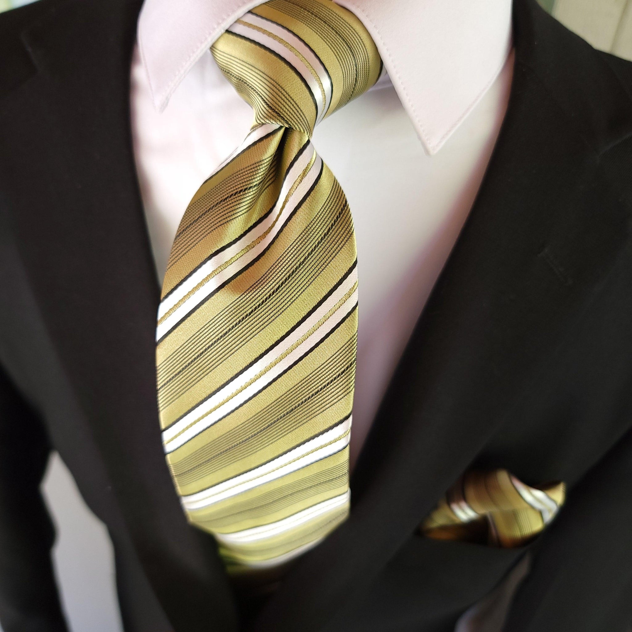 Sage Green White Stripe Silk Tie Pocket Square Cufflink Set Sage Green White Stripe Silk Tie Pocket Square Cufflink Set