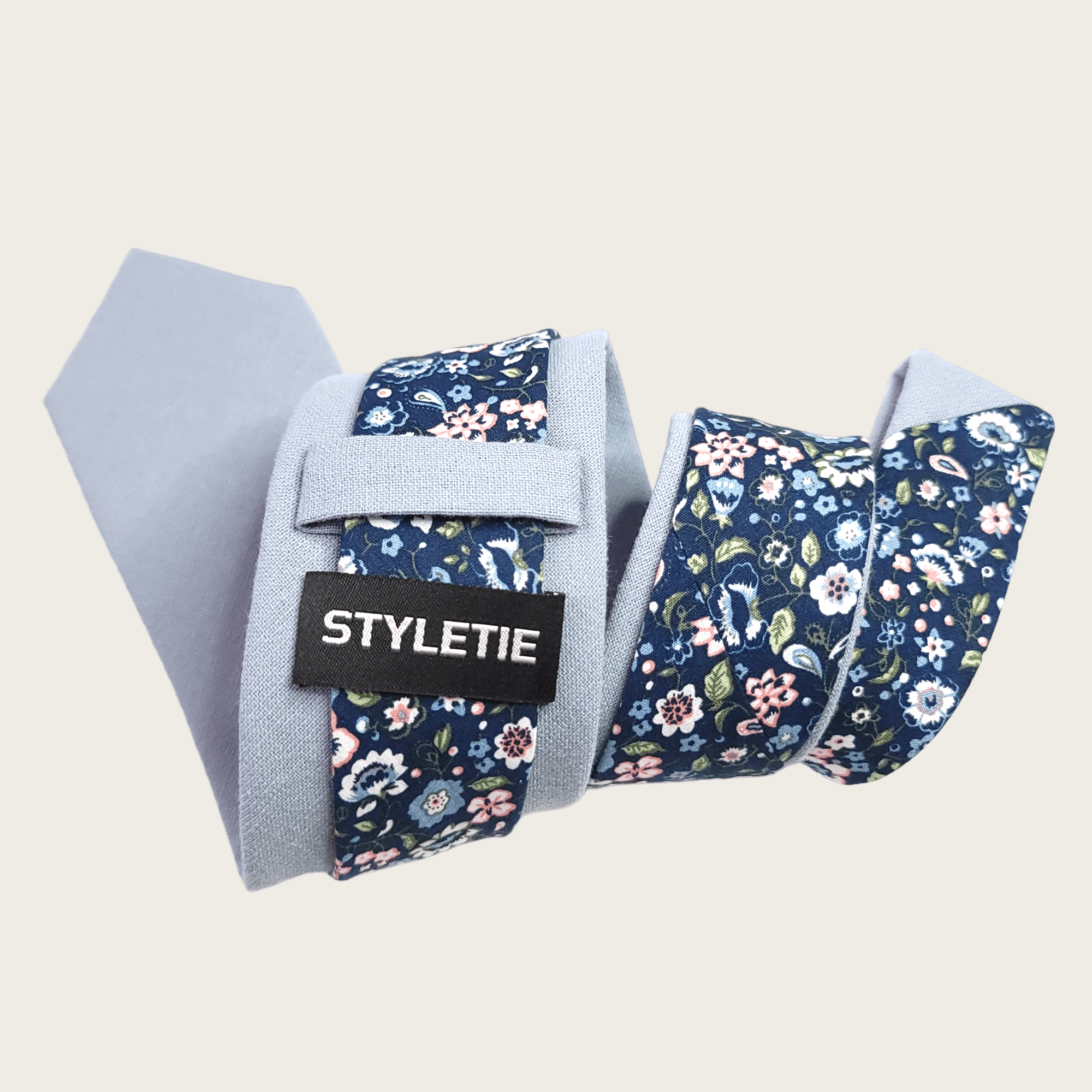 Slate Gray Navy Blue Floral Peekaboo Tie - STYLETIE