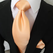 Solid Peach Orange Silk Tie Pocket Square Cufflink Set - STYLETIE