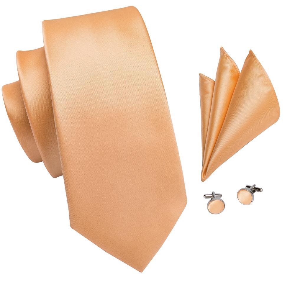 Solid Peach Orange Silk Tie Pocket Square Cufflink Set - STYLETIE