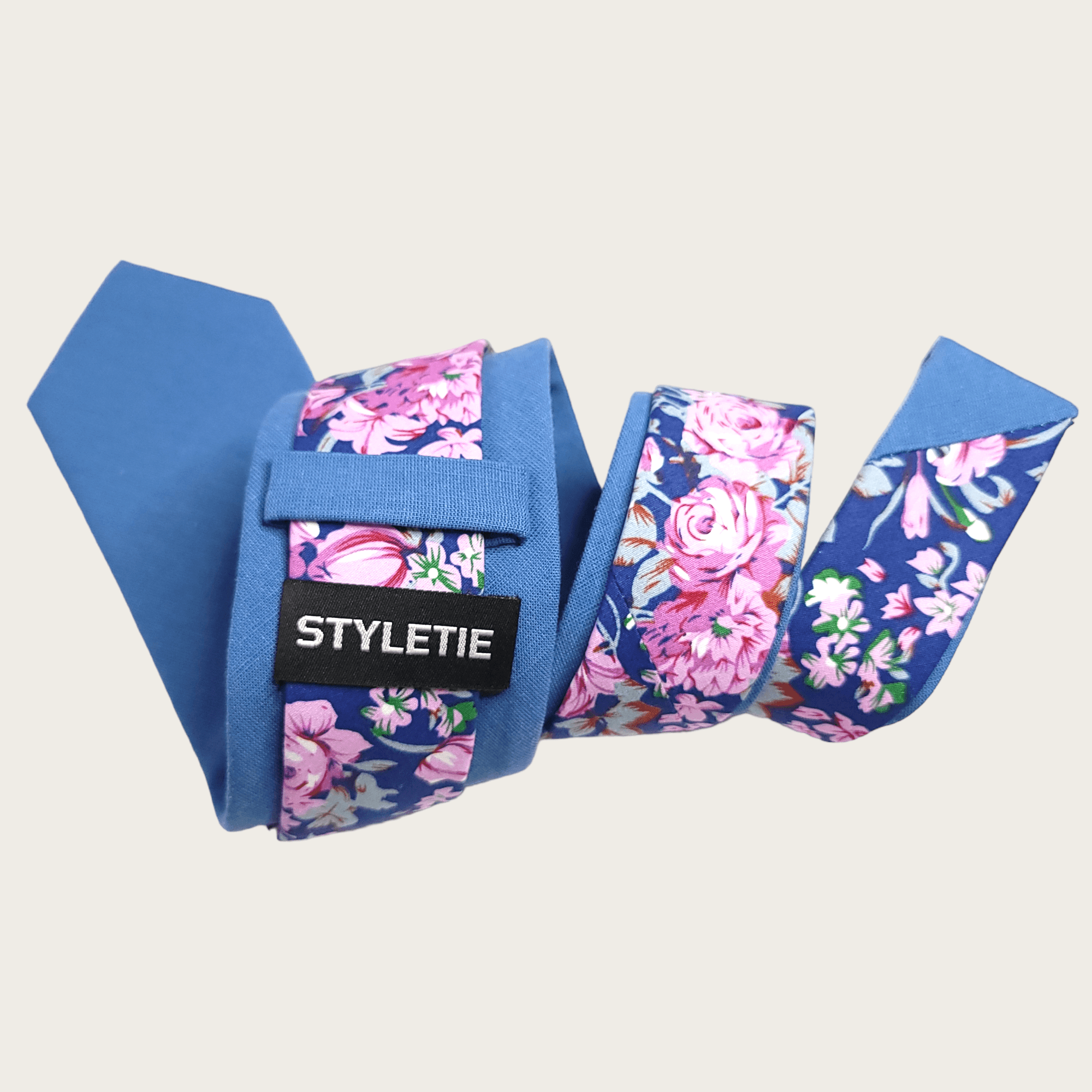 Steel Blue Rose Pink Floral Peekaboo Tie - STYLETIE