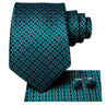 Teal Blue Geometric Silk Tie Pocket Square Cufflink Set - STYLETIE