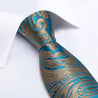 Teal Gold Silk Tie Pocket Square Cufflink Set - STYLETIE