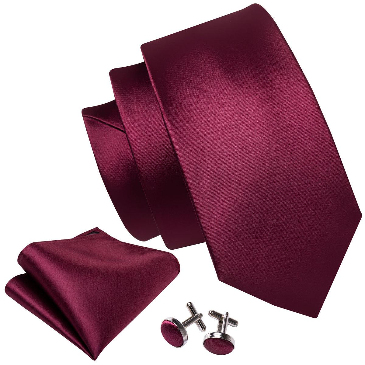 Vivid Burgundy Solid Silk Tie Pocket Square Cufflink Set - STYLETIE