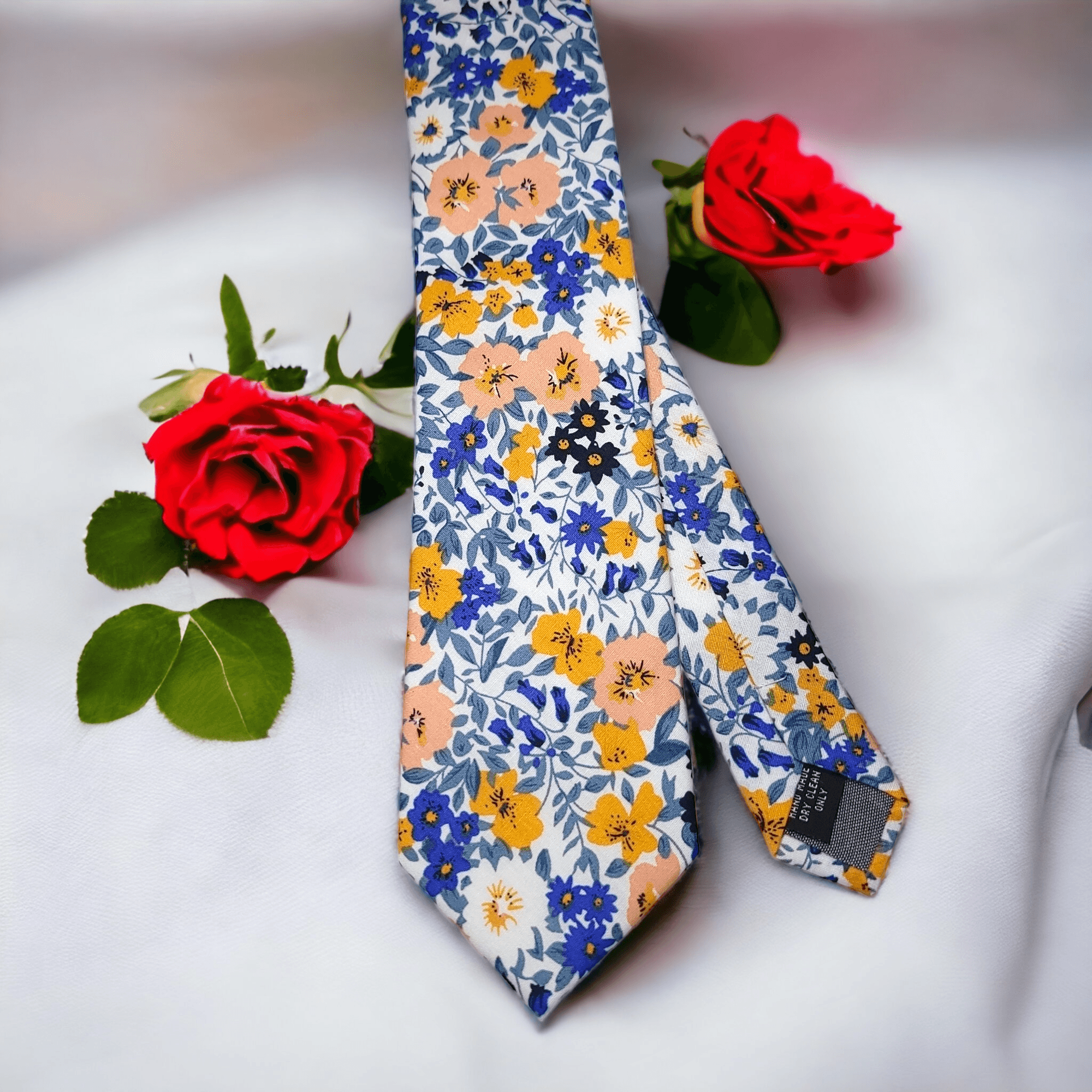 White Floral Pink Blue Leaf tie - STYLETIE