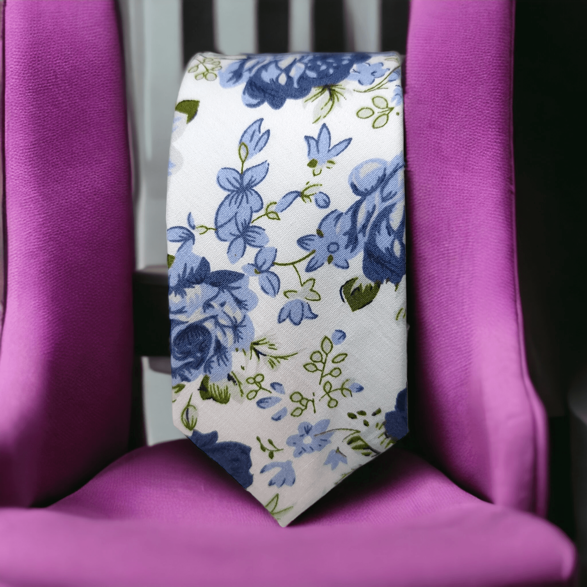 White Steel Blue Leaf Floral Slim Tie - STYLETIE