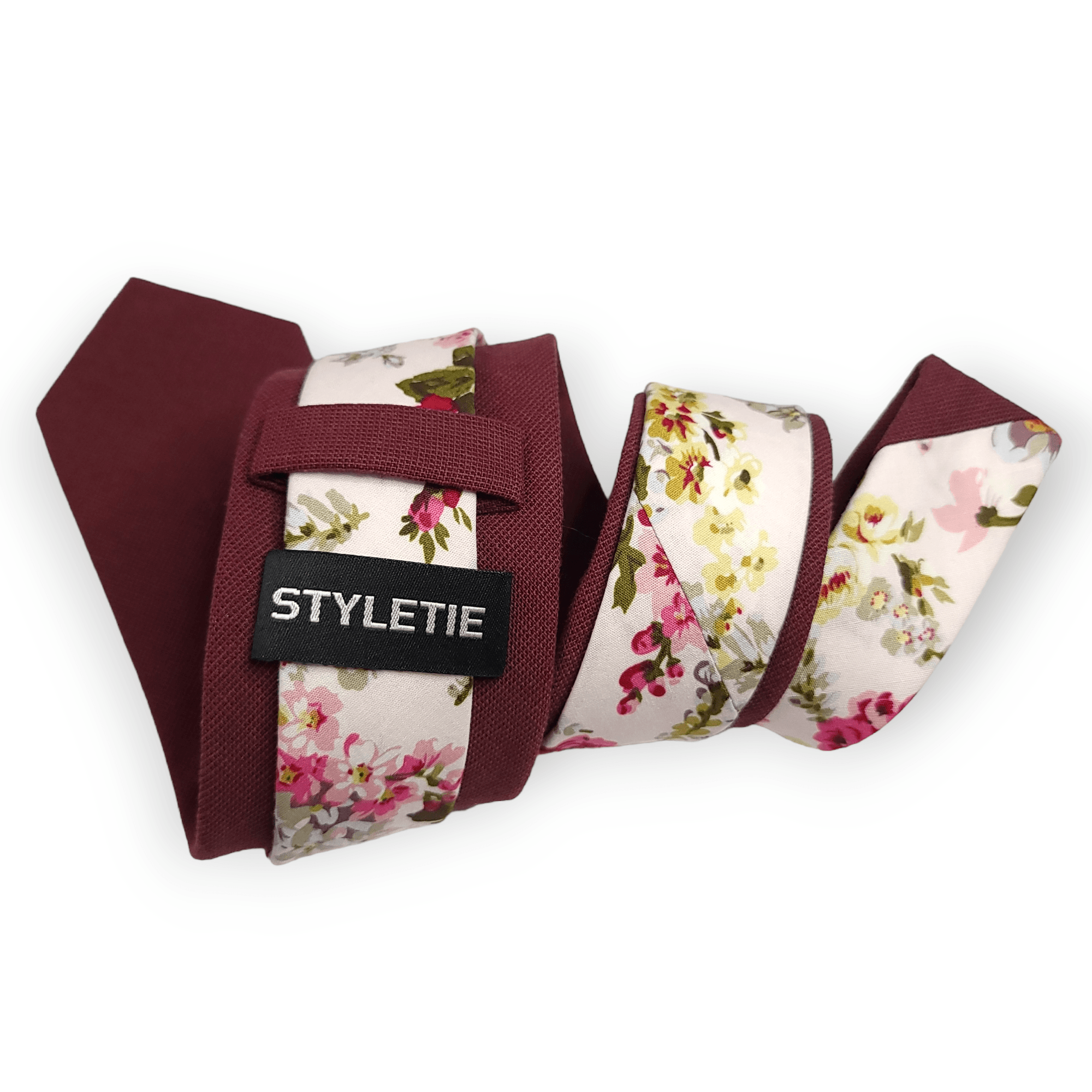 Wine Rose Pink Leaf Floral Peekaboo Tie - STYLETIE