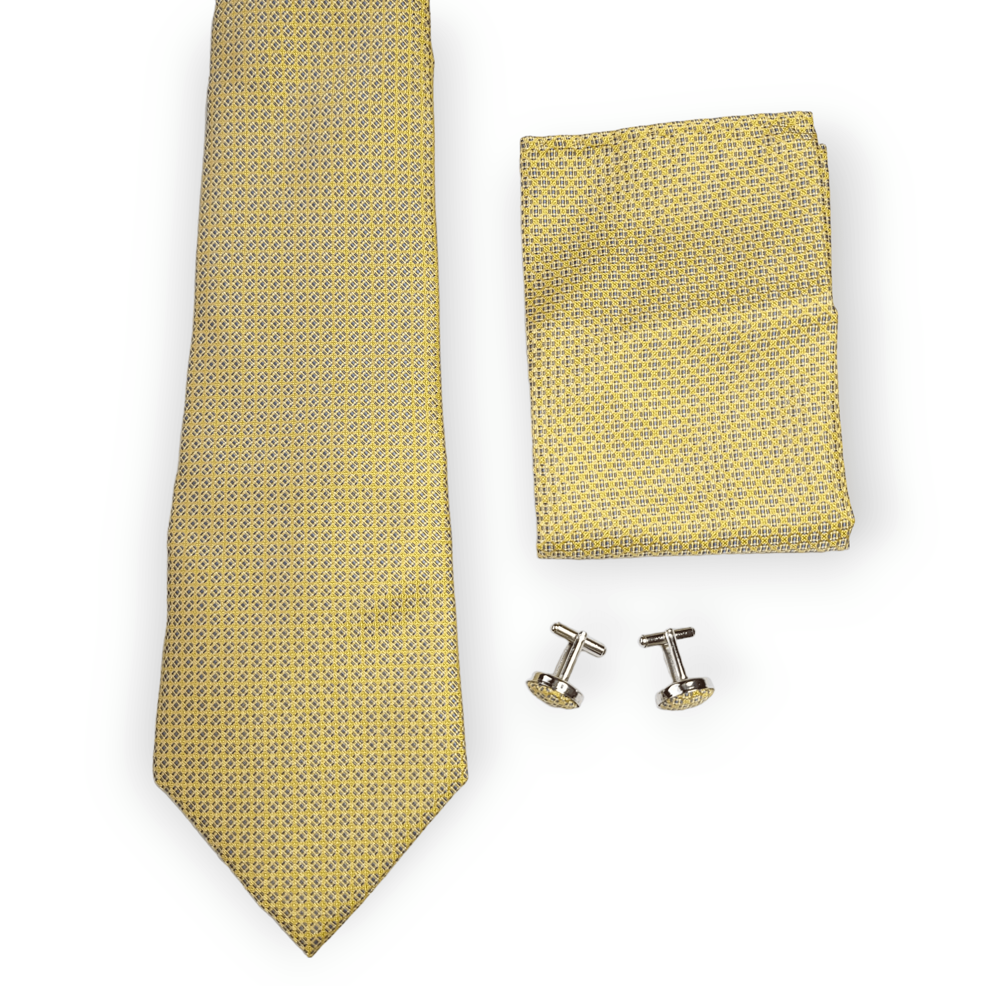 Yellow Dot Silk Tie Pocket Square Cufflink Set - STYLETIE