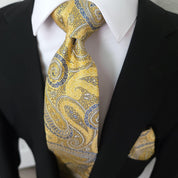 Yellow Silk Tie Pocket Square Cufflinks Set - STYLETIE