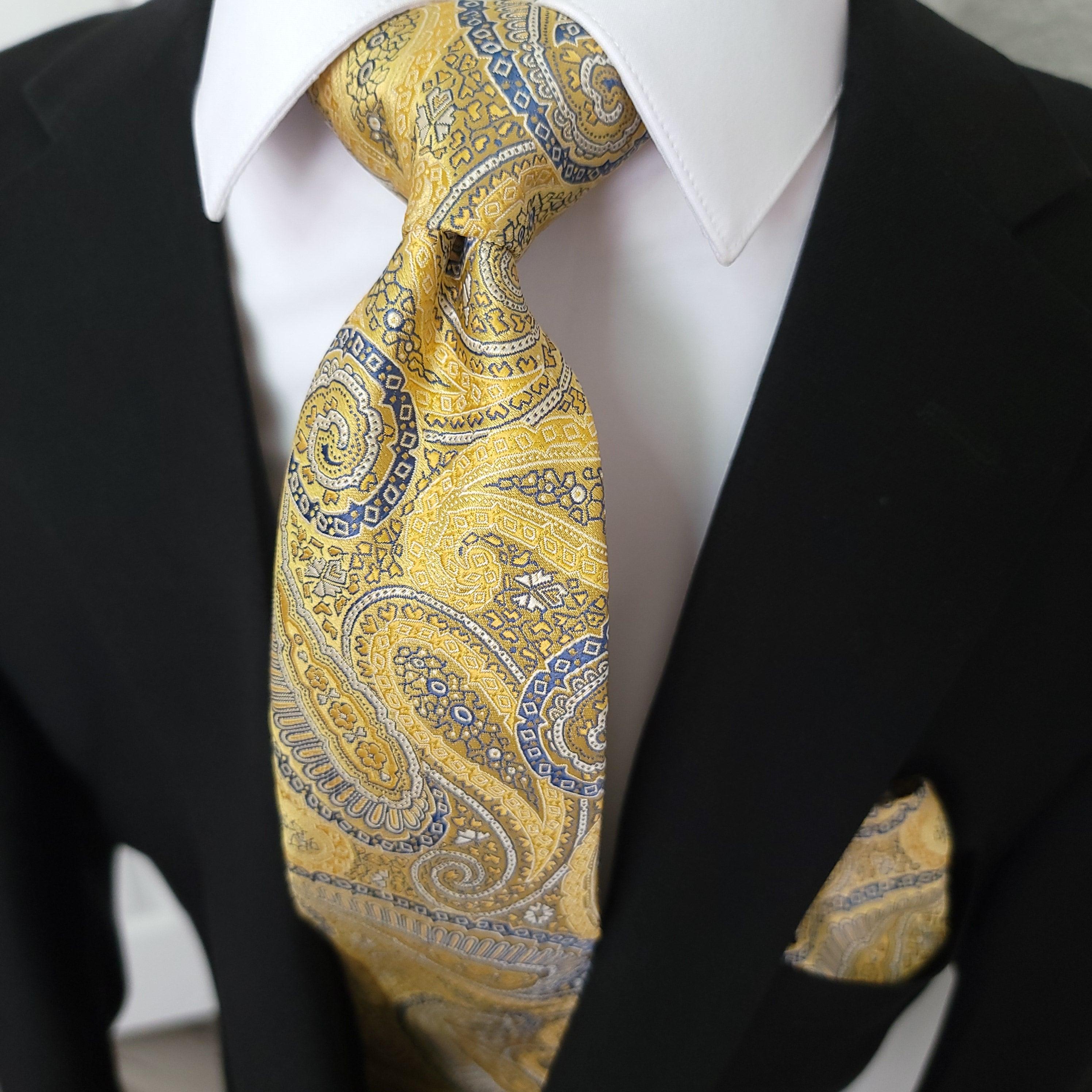 Yellow Silk Tie Pocket Square Cufflinks Set - STYLETIE