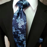 Navy Blue Floral Tie Pocket Square Set