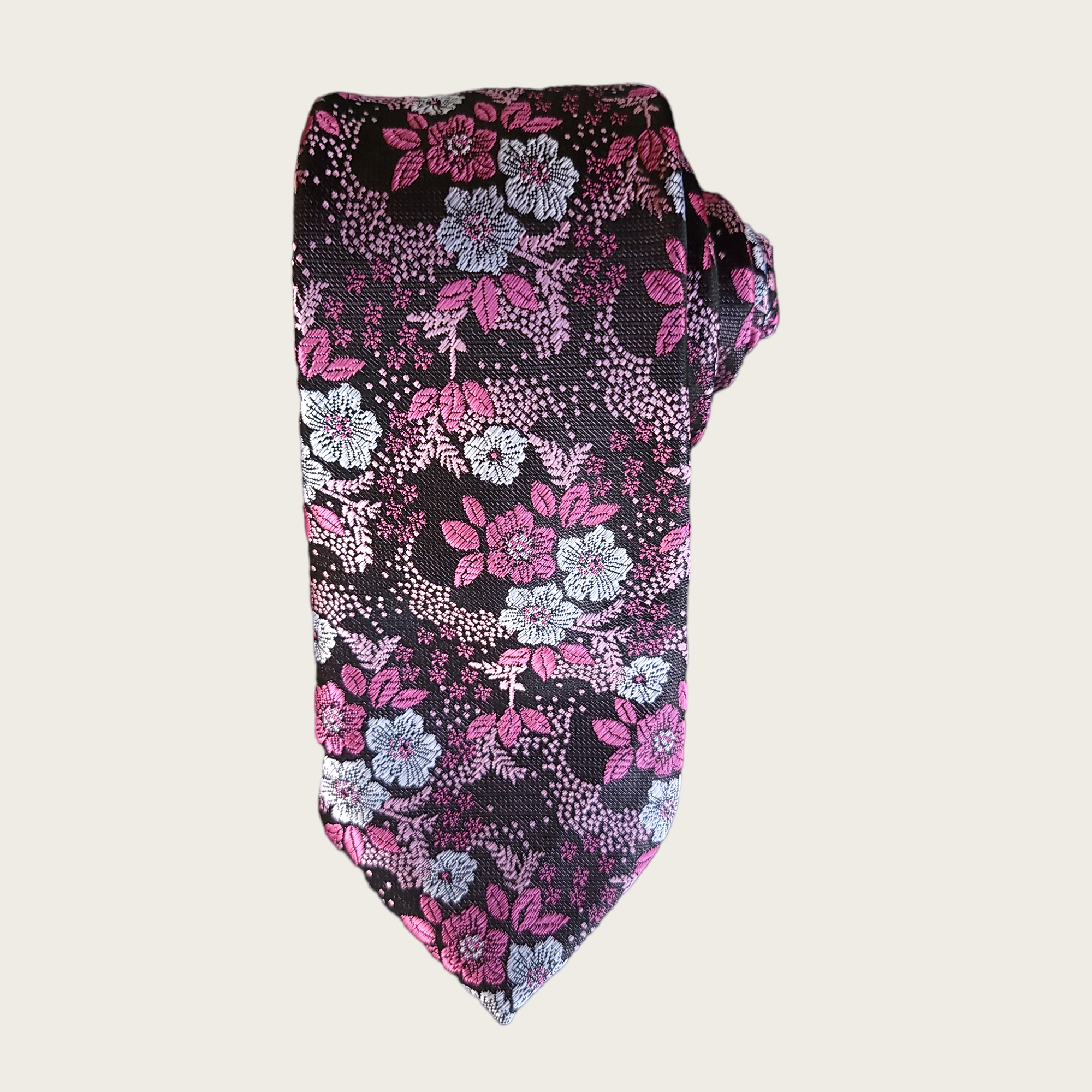 Pink White Floral Silk Tie Pocket Square Set