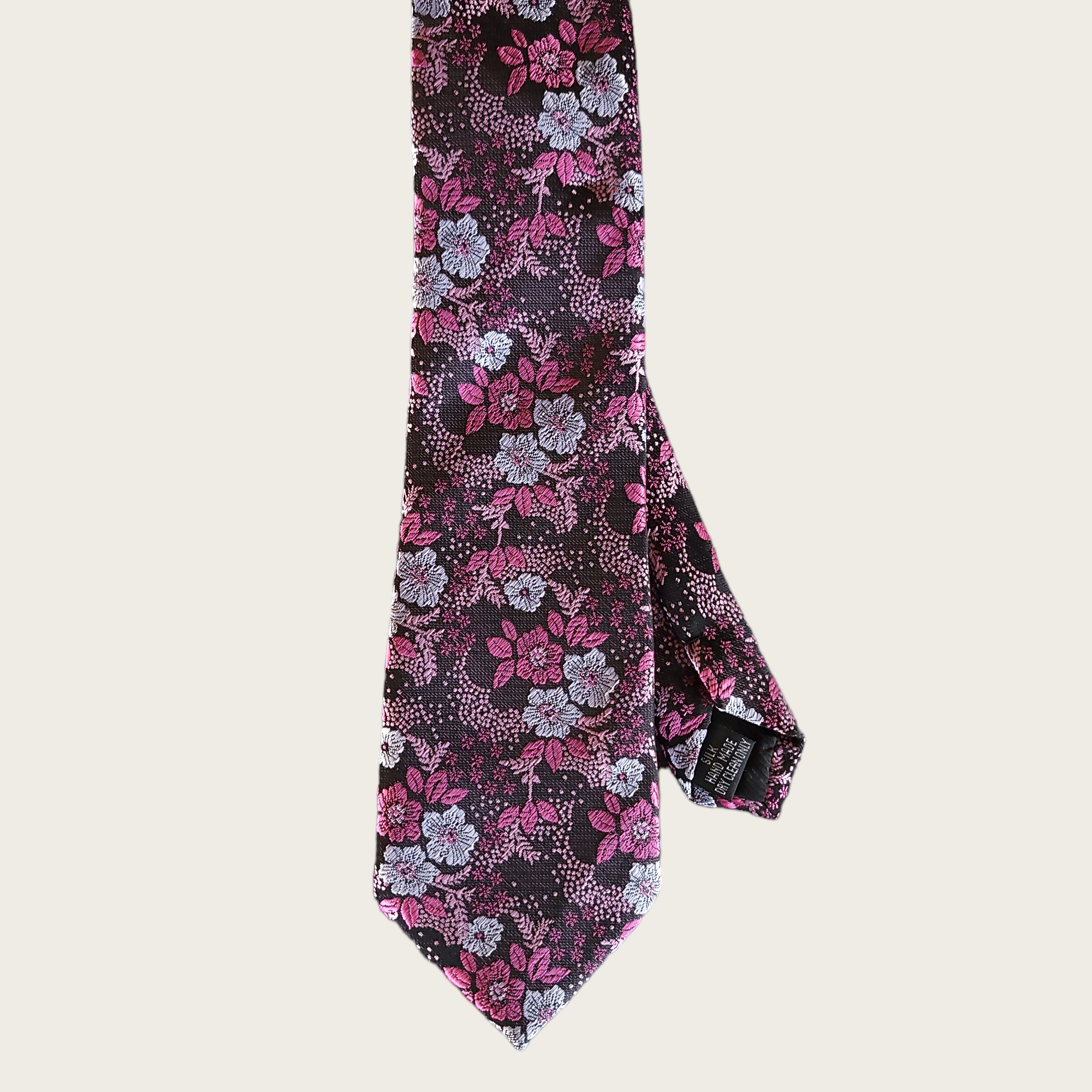 Pink White Floral Silk Tie Pocket Square Set