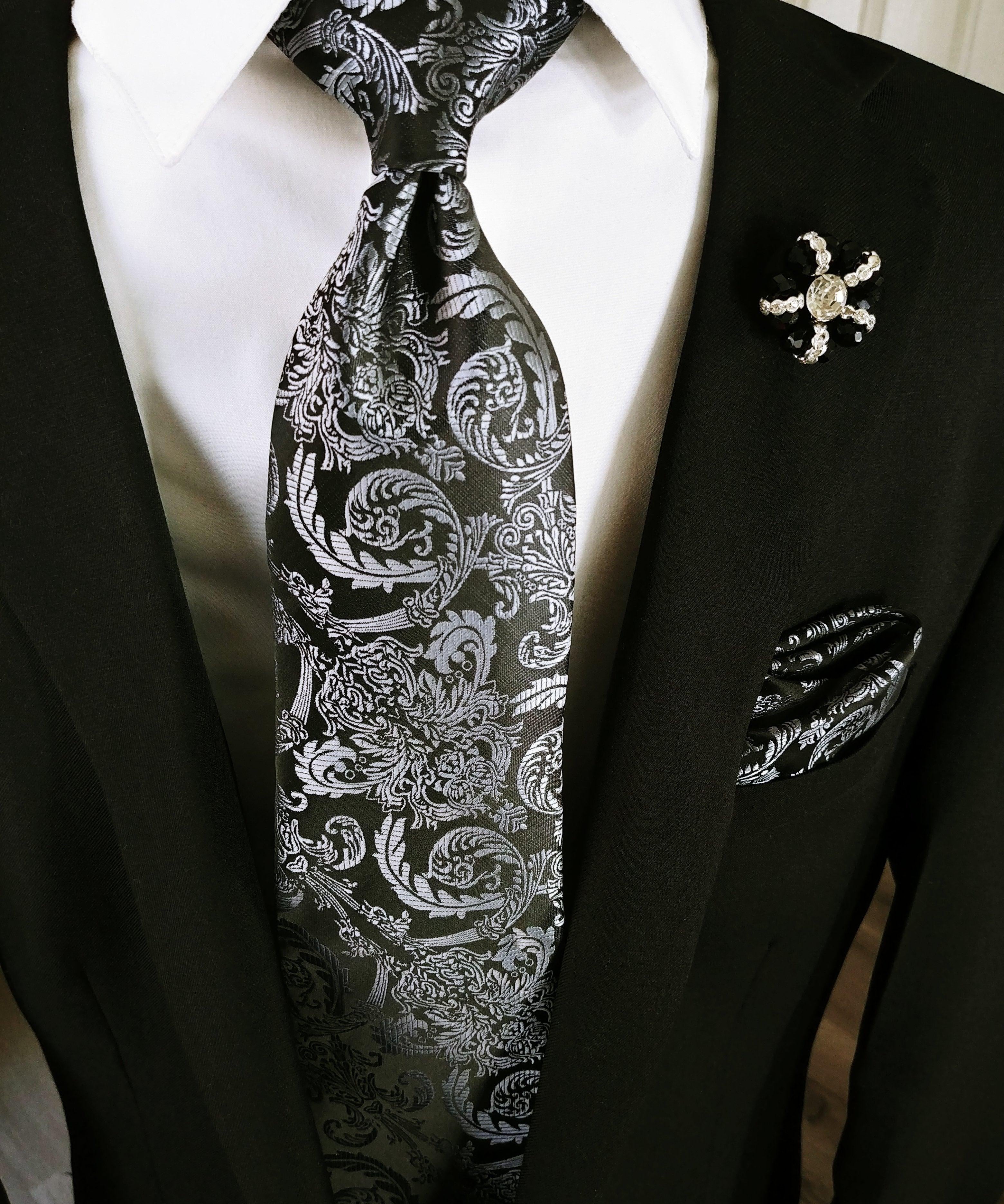 Black & Dim Gray Silk Tie Pocket Square & Cufflinks Set - STYLETIE