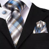 Black Blue Khaki Plaid Silk Tie Pocket Square Cufflink Set - STYLETIE