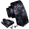 Black Blue Paisley Silk Tie Pocket Square Cufflink Set - STYLETIE