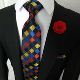 Black Blue Red Yellow Geometric Silk Tie Pocket Square & Cufflinks Set