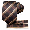 Black Brown Plaid Silk Tie Pocket Square Cufflink Set - STYLETIE