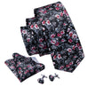 Black Floral Silk Tie Pocket Square Cufflink Set - STYLETIE