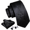 Black Floral Solid Silk Tie Pocket Square Cufflink Set - STYLETIE