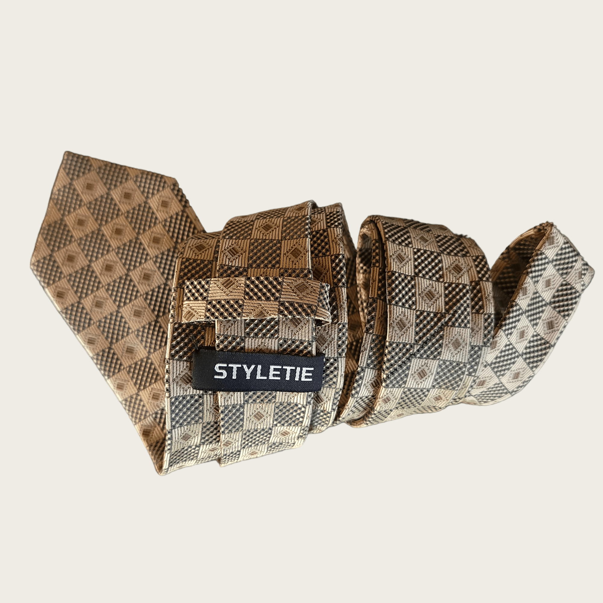 Black Gold Dust Plaid Silk Tie Pocket Square Set - STYLETIE