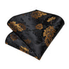 Black Gold Floral Silk Tie Pocket Square Cufflink Set - STYLETIE