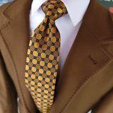 Black Gold Orange Polka Dot Silk Tie Pocket Square Cufflink Set