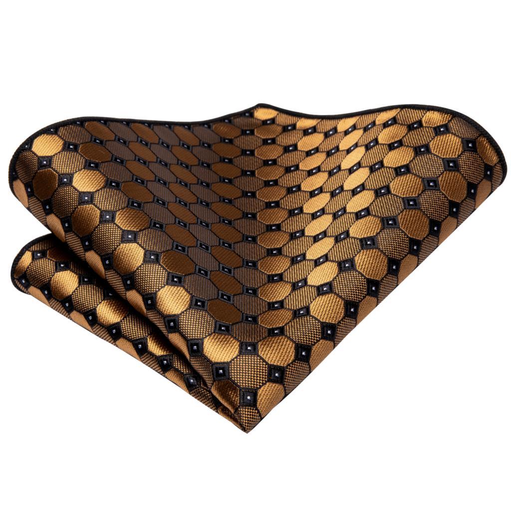 Black Gold Orange Polka Dot Silk Tie Pocket Square Cufflink Set - STYLETIE
