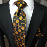 Black Gold Polka Dot Silk Tie Pocket Square Cufflink Set