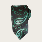 Black Green Paisley Silk Tie Pocket Square Set - STYLETIE